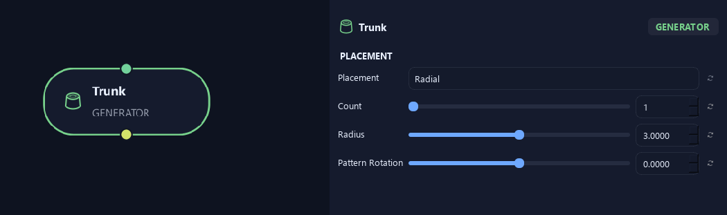 Trunk node with its placement settings in ZenGrove