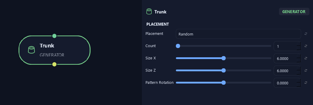Trunk node with its placement settings in ZenGrove