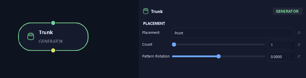 Trunk node with its placement settings in ZenGrove