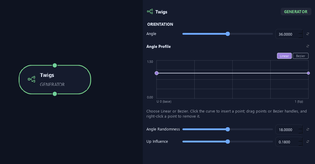 Twigs node with its orientation settings in ZenGrove