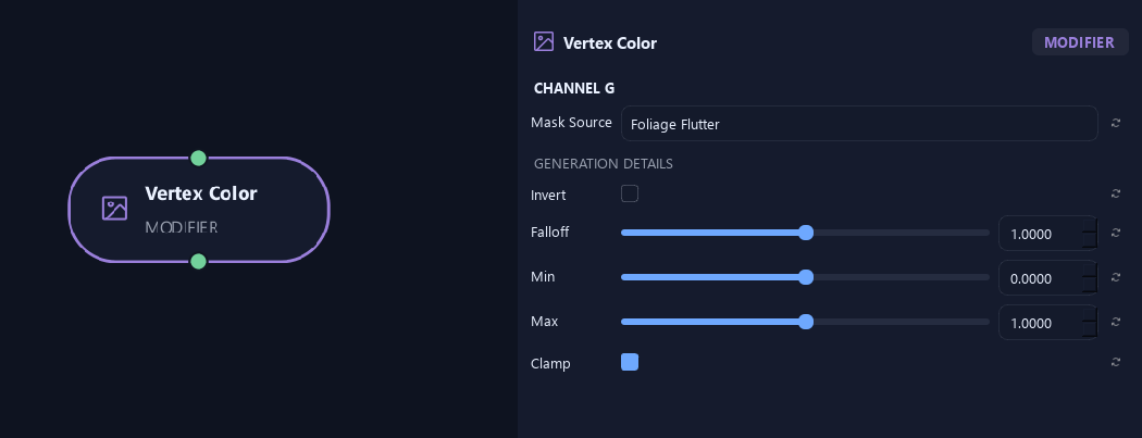 Vertex Color node with its channel g settings in ZenGrove
