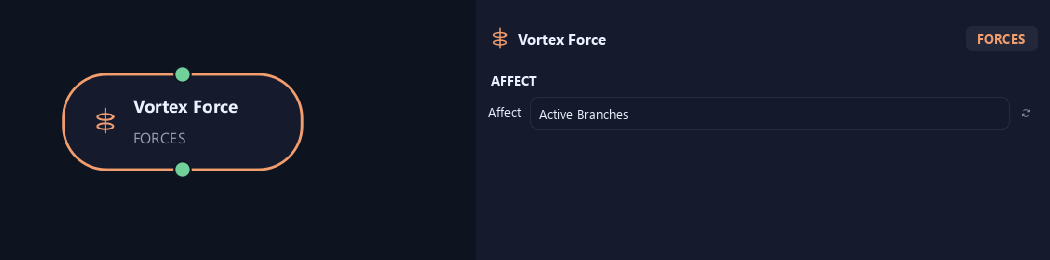Vortex Force node with its affect settings in ZenGrove