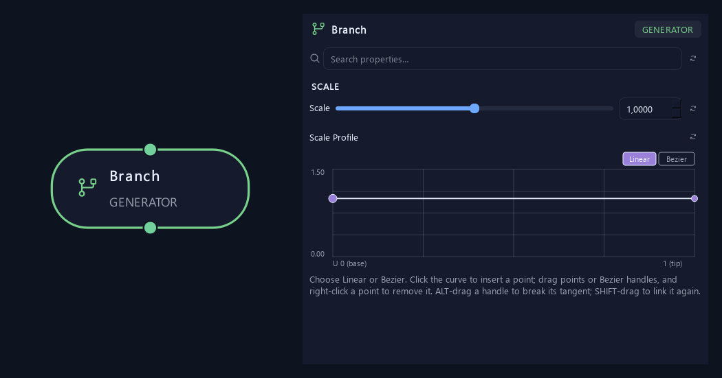 Branch node with its scale settings in ZenGrove