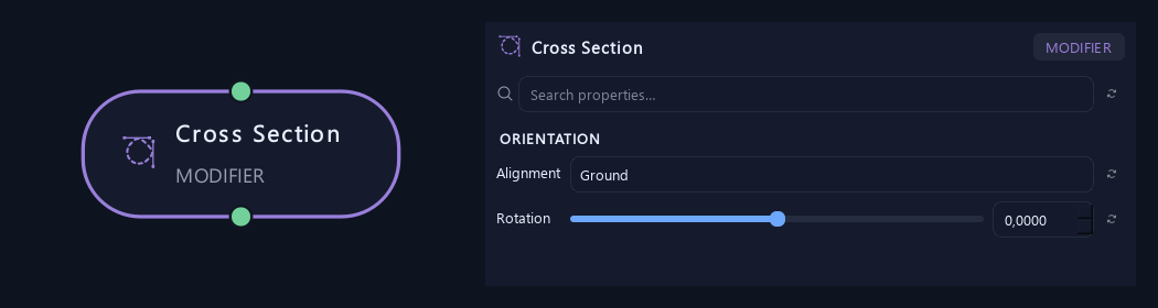 Cross Section node with its orientation settings in ZenGrove