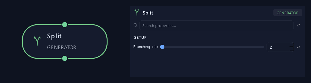 Split node with its setup settings in ZenGrove