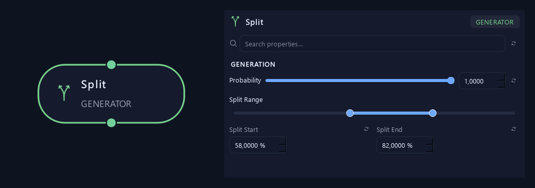 Split node with its generation settings in ZenGrove
