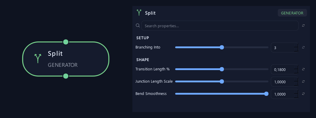 Split node with Branching Into set to three and the Bend Smoothness control