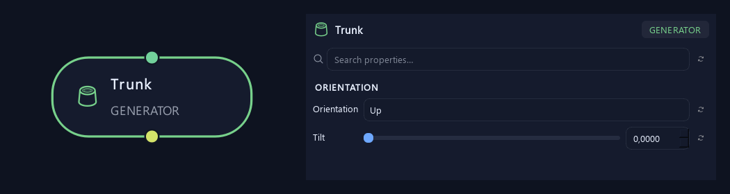 Trunk node with its orientation settings in ZenGrove