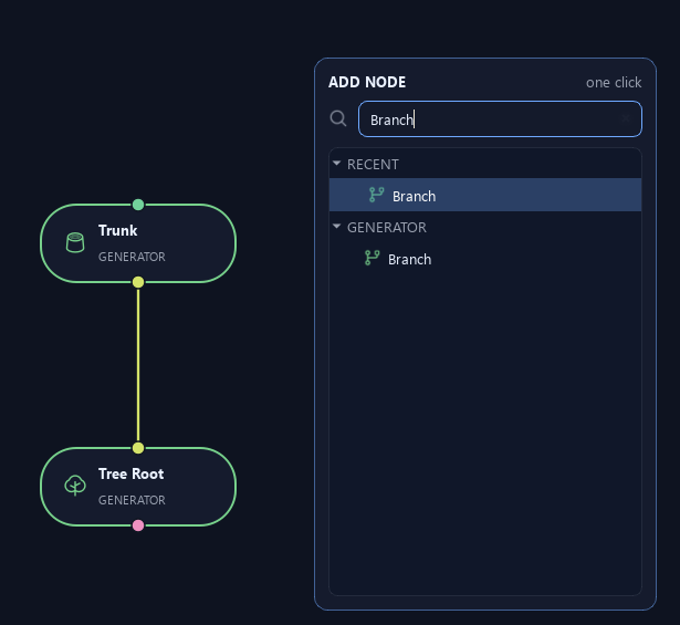 Compatible node search opened after releasing a wire in empty graph space
